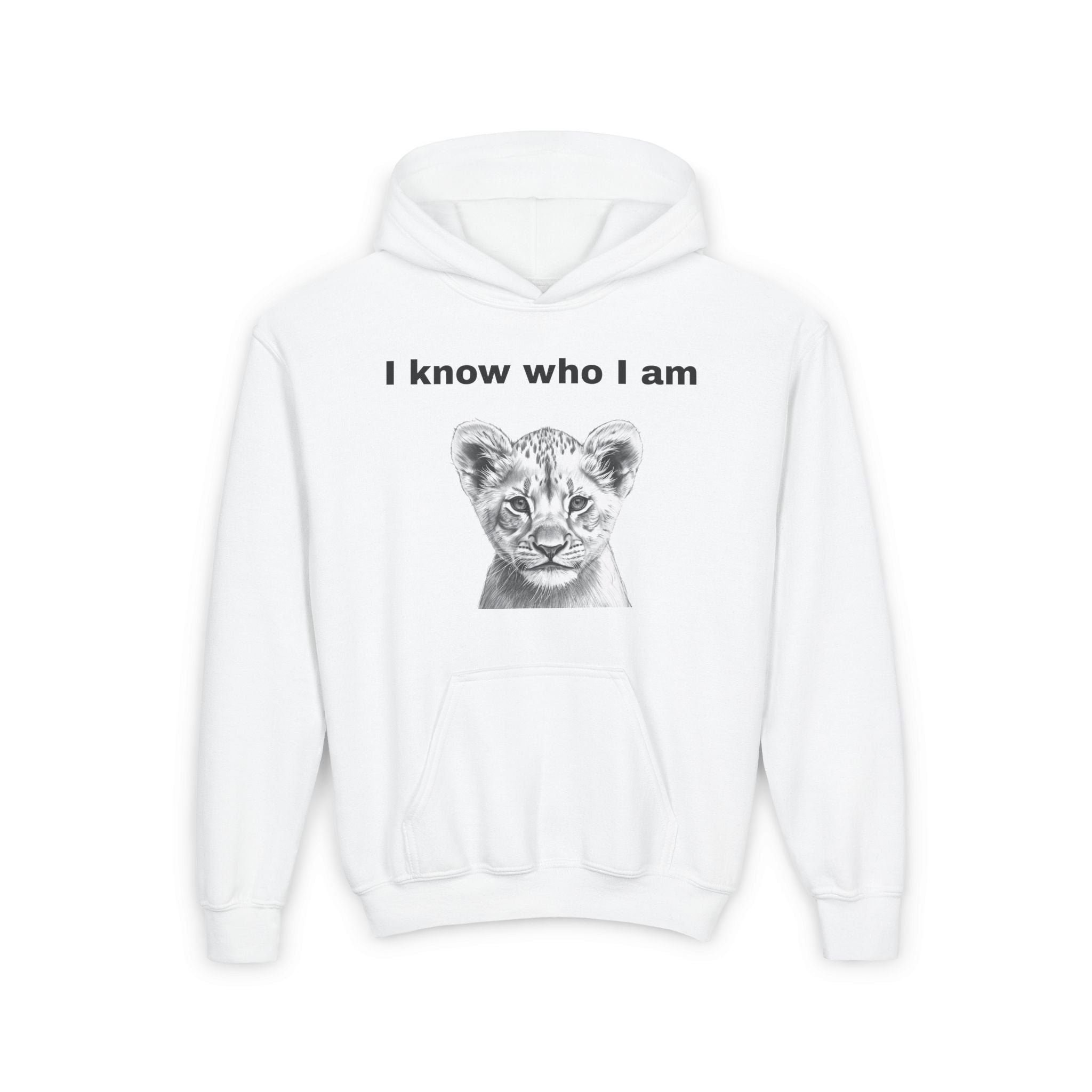 Youth Hoodie — "I Know Who I Am" Lion Cub Graphic