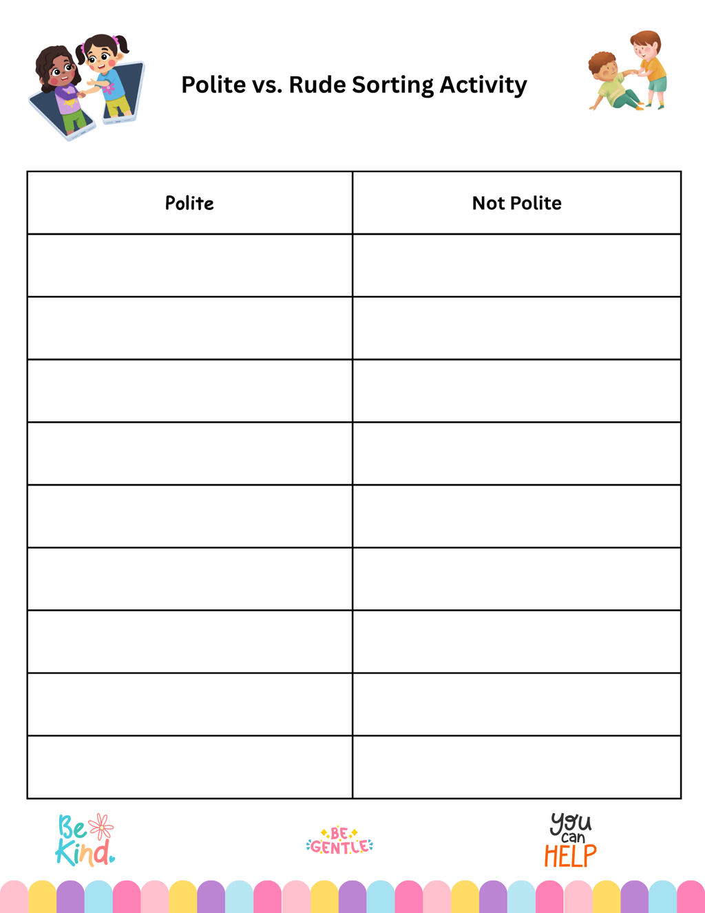 Polite vs. Rude sorting activity