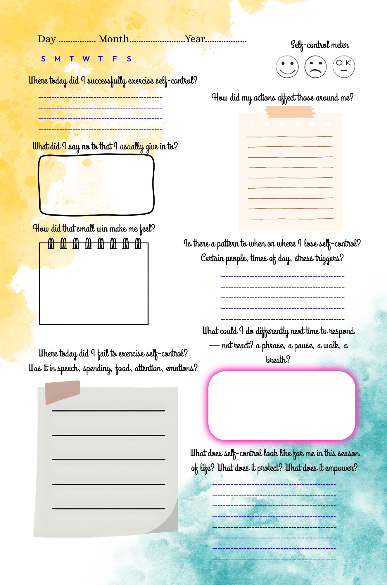 Self-Control Journal: Love, work, parenting, money, etc. — self-control can rewrite your story.